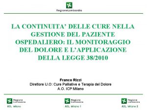 LA CONTINUITA DELLE CURE NELLA GESTIONE DEL PAZIENTE