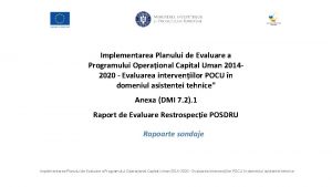 Implementarea Planului de Evaluare a Programului Operaional Capital
