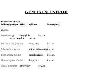 GENITLN STROJ Bakteriln infekce indikacepatogen livo aplikace biopreparty