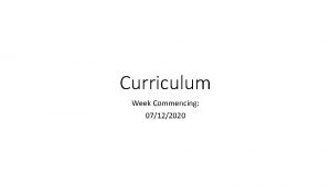 Curriculum Week Commencing 07122020 This Week Day 1