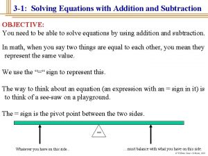 3 1 Solving Equations with Addition and Subtraction