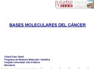 BASES MOLECULARES DEL CNCER Orland Dez Gibert Programa