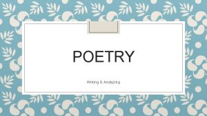 POETRY Writing Analyzing POETRY VIDEO Sons of Poetry