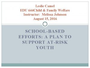 Leslie Camel EDU 644 Child Family Welfare Instructor