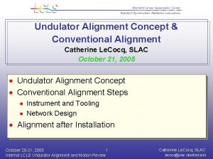 Undulator Alignment Concept Conventional Alignment Catherine Le Cocq