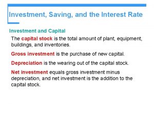 Investment Saving and the Interest Rate Investment and