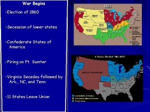 War Begins Election of 1860 Secession of lower