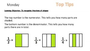 Monday Top Tips Learning Objective To recognise fractions