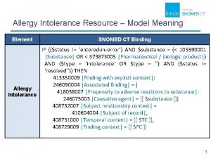 Allergy Intolerance Resource Model Meaning Element SNOMED CT
