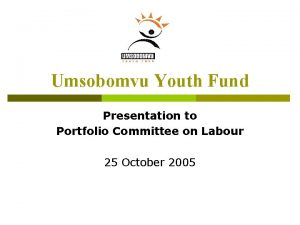 Umsobomvu Youth Fund Presentation to Portfolio Committee on