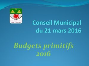 Conseil Municipal du 21 mars 2016 Budgets primitifs
