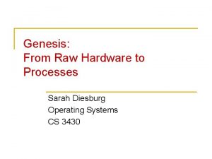 Genesis From Raw Hardware to Processes Sarah Diesburg