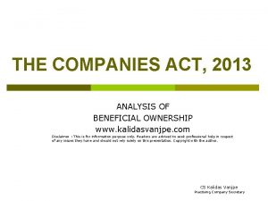 THE COMPANIES ACT 2013 ANALYSIS OF BENEFICIAL OWNERSHIP