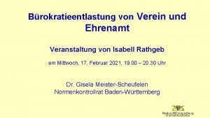 Brokratieentlastung von Verein und Ehrenamt Veranstaltung von Isabell