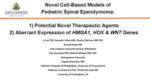 Novel CellBased Models of Pediatric Spinal Ependymoma 1