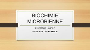 BIOCHIMIE MICROBIENNE ELHAMEUR HACENE MAITRE DE CONFERENCE Matire