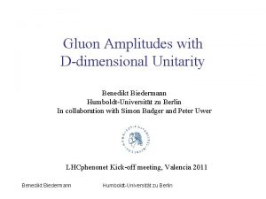 Gluon Amplitudes with Ddimensional Unitarity Benedikt Biedermann HumboldtUniversitt