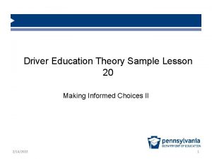 Driver Education Theory Sample Lesson 20 Making Informed