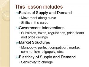 This lesson includes Basics of Supply and Demand