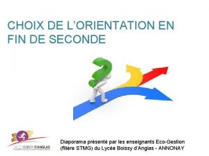 CHOIX DE LORIENTATION EN FIN DE SECONDE Diaporama