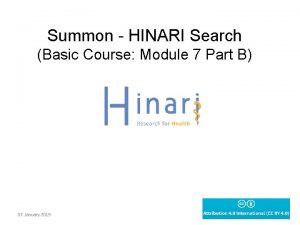 Summon HINARI Search Basic Course Module 7 Part