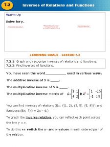 7 2 Inverses of Relations and Functions Warm