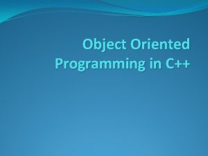 Object Oriented Programming in C Distribution of Marks