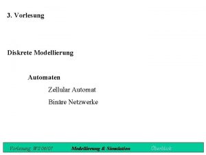 3 Vorlesung Diskrete Modellierung Automaten Zellular Automat Binre