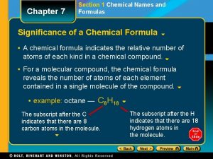 Chapter 7 Section 1 Chemical Names and Formulas