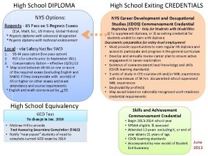 High School DIPLOMA NYS Options Regents 65 Pass