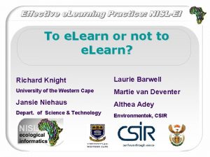 To e Learn or not to e Learn