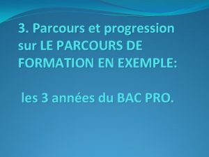 3 Parcours et progression sur LE PARCOURS DE