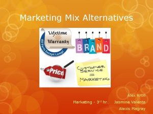 Marketing Mix Alternatives Alex Kroll Marketing 3 rd