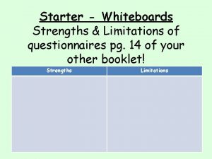 Starter Whiteboards Strengths Limitations of questionnaires pg 14