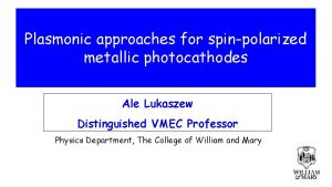 Plasmonic approaches for spinpolarized metallic photocathodes Ale Lukaszew