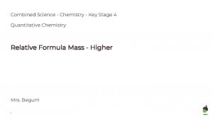 Combined Science Chemistry Key Stage 4 Quantitative Chemistry