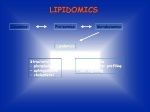 LIPIDOMICS Genomics Proteomics Metabolomics Lipidomics Structural lipids phospholipids
