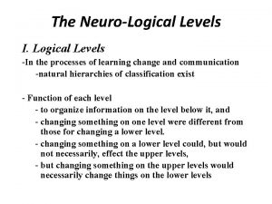 The NeuroLogical Levels I Logical Levels In the