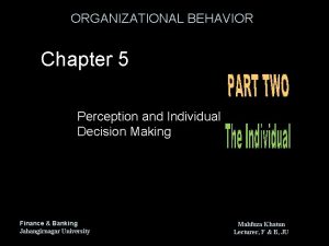 ORGANIZATIONAL BEHAVIOR Chapter 5 Perception and Individual Decision