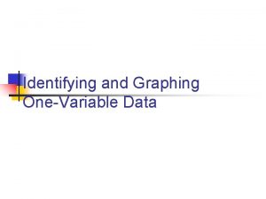 Identifying and Graphing OneVariable Data Recording Data Data