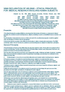 WMA DECLARATION OF HELSINKI ETHICAL PRINCIPLES FOR MEDICAL