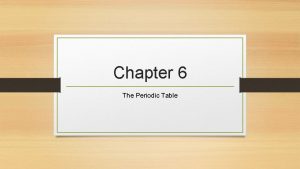 Chapter 6 The Periodic Table Periodic table Elements