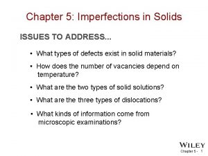 Chapter 5 Imperfections in Solids ISSUES TO ADDRESS