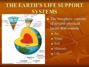THE EARTHS LIFE SUPPORT SYSTEMS n The biosphere