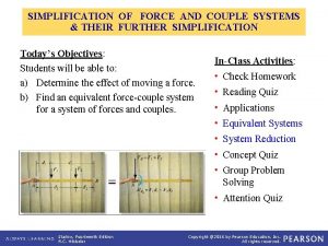 SIMPLIFICATION OF FORCE AND COUPLE SYSTEMS THEIR FURTHER