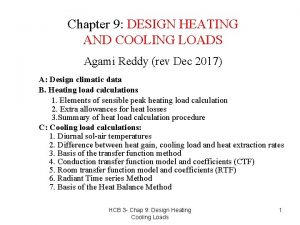 Chapter 9 DESIGN HEATING AND COOLING LOADS Agami