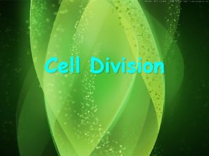 Cell Division Cell Division Each cell in the