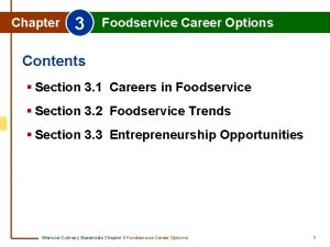 Chapter 3 Foodservice Career Options Contents Section 3