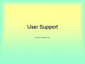 User Support www ICTTeacher com Objectives Training The