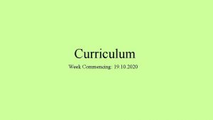 Curriculum Week Commencing 19 10 2020 This Week